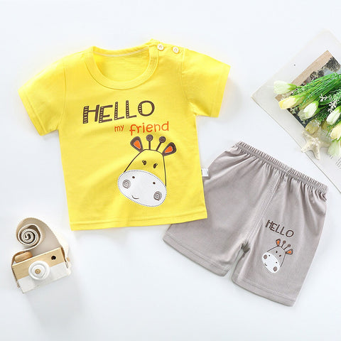 Yellow Giraffe Print Cool T-shirt and Shorts Summer Clothing Set for Infant Toddler Kids