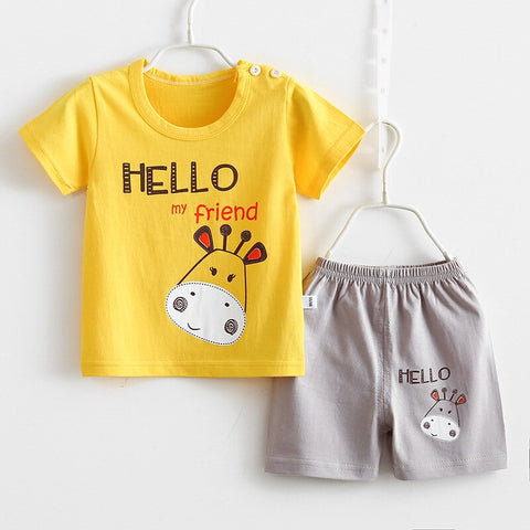 Yellow Giraffe Print Cool T-shirt and Shorts Summer Clothing Set for Infant Toddler Kids