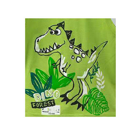 Lime Green Dinosaur Cartoon Print Kid's Sleeveless T-shirt Shorts Set for Baby Boys & Girls