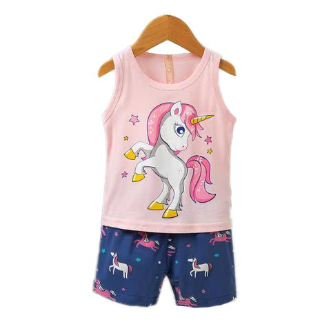 Unicorn Cartoon Print Sleeveless Tank Top T-shirt & Shorts Set for Baby Boys & Girls