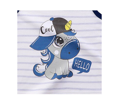 Cool Little Pony Horse Cartoon Kid's Sleeveless T-shirt Shorts Set for Baby Boys & Girls