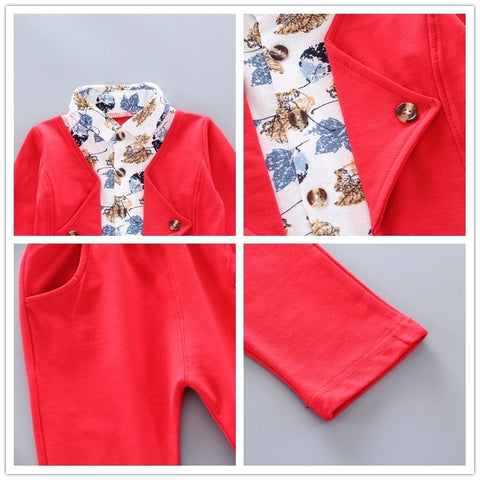 Kids Floral Print Boys Blazer Jacket attached Shirt and Pant Party Clothing Set for Boys