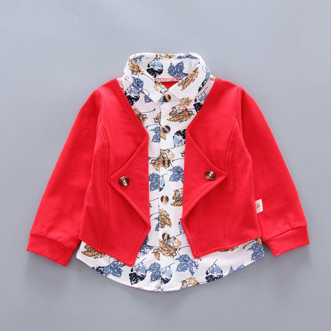 Kids Floral Print Boys Blazer Jacket attached Shirt and Pant Party Clothing Set for Boys