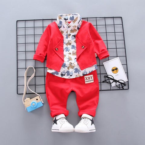 Kids Floral Print Boys Blazer Jacket attached Shirt and Pant Party Clothing Set for Boys
