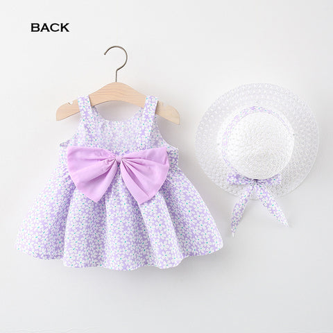 Girls Summer Sleeveless Cotton Floral Print Dress Frock with Hat