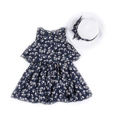 Floral Printed Sleeveless Georgette Flared Dress Frock Tutu with Hat Set for Infant Toddler Baby Girl