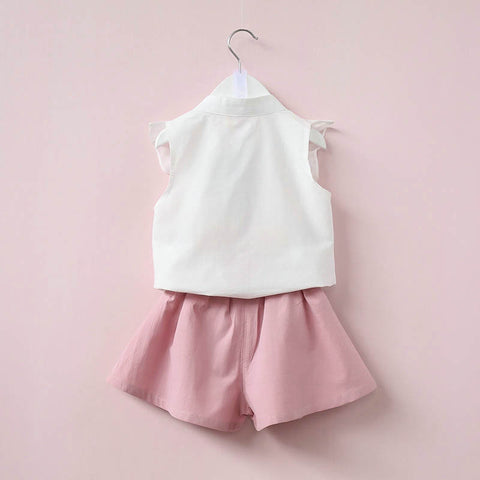 Flower Embroidered Cotton Sleeveless Ruffle Top and Shorts Clothing Set for Infant Toddler Baby Girl