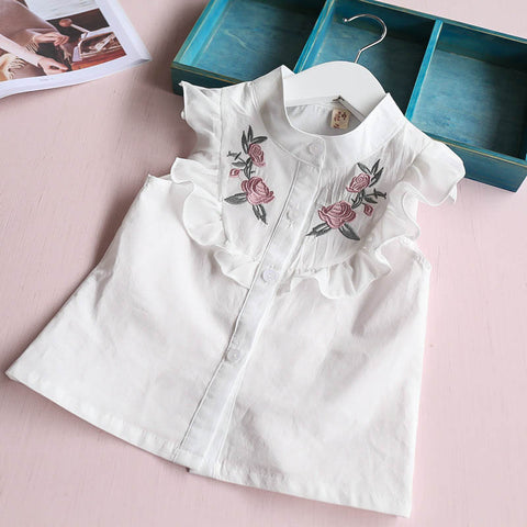 Flower Embroidered Cotton Sleeveless Ruffle Top and Shorts Clothing Set for Infant Toddler Baby Girl