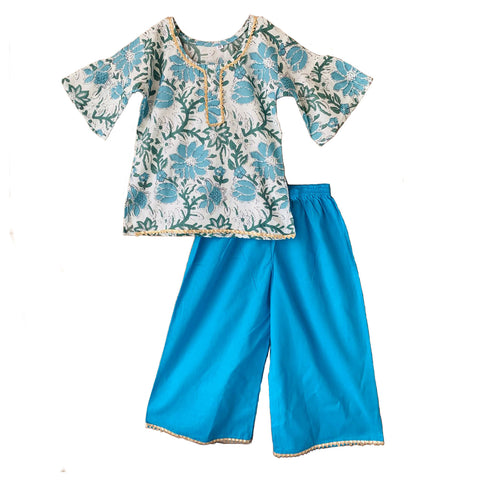 Floral Print Girl's Ethnic Suit Top Kurta with Palazzo Pant Traditional Clothing Set for Girls