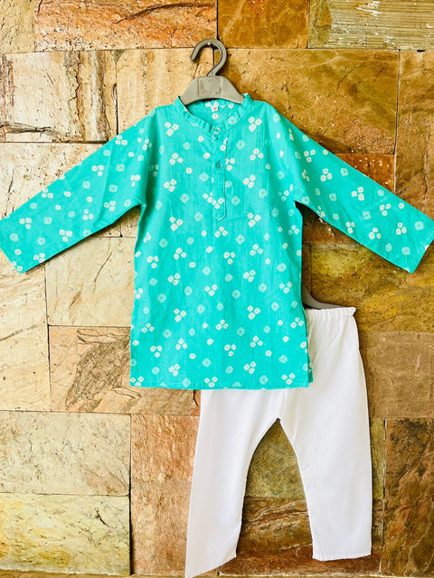Kids Green Traditional Print Ethnic wear Kurta Pyjama Festival Clothes for Boys