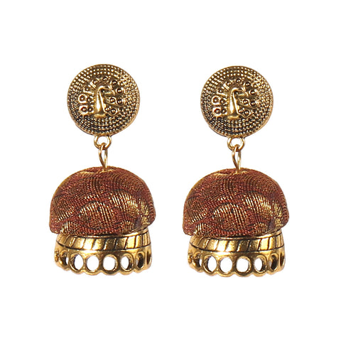 Hexagon Designer Fabric Party wear Bead Borla / Maang Tika with Dangle Jhumka Earrings Jewelry Set
