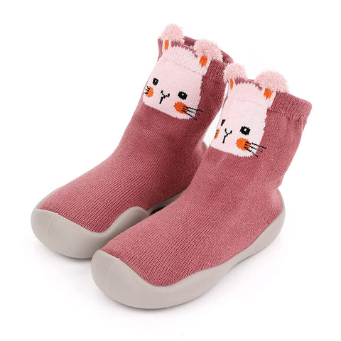 Cute Cat Embroidery Kid's Anti Skid Non Slip First Walking Sock Shoes Sneakers for Baby Boys & Girls
