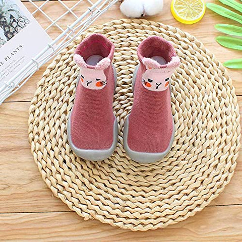 Cute Cat Embroidery Kid's Anti Skid Non Slip First Walking Sock Shoes Sneakers for Baby Boys & Girls