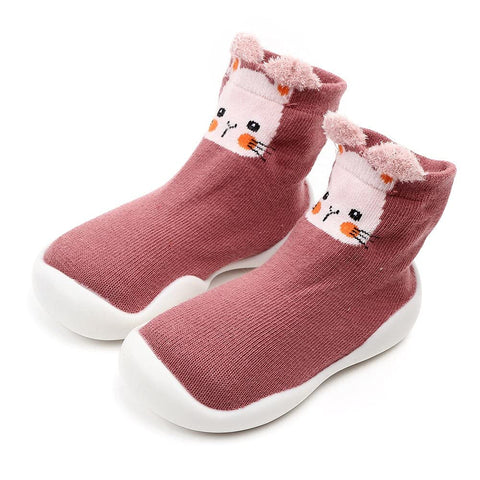 Cute Cat Embroidery Kid's Anti Skid Non Slip First Walking Sock Shoes Sneakers for Baby Boys & Girls
