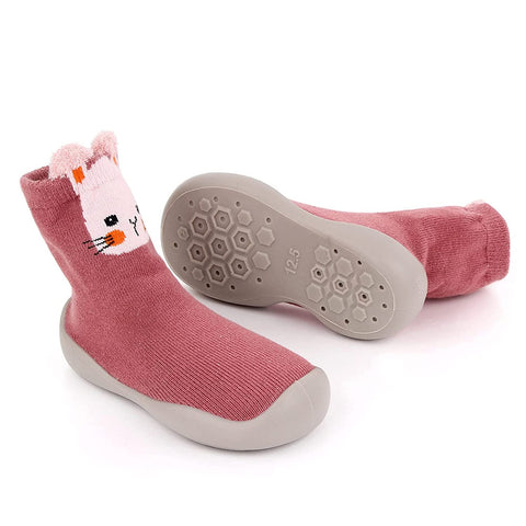Cute Cat Embroidery Kid's Anti Skid Non Slip First Walking Sock Shoes Sneakers for Baby Boys & Girls