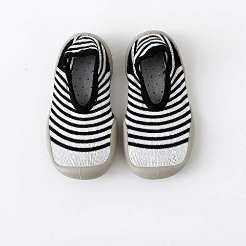 Black Stripe Anti Skid Non Slip First Walking Sock Shoes Slip on Sneakers for Boys & Girls