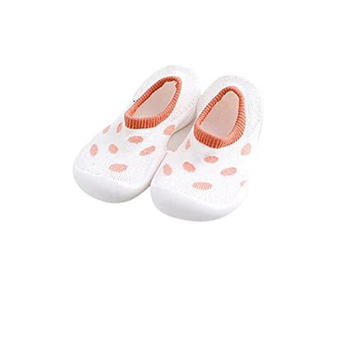White Orange Dot Anti Skid Non Slip First Walking Sock Shoes Slip on Sneakers for Boys & Girls