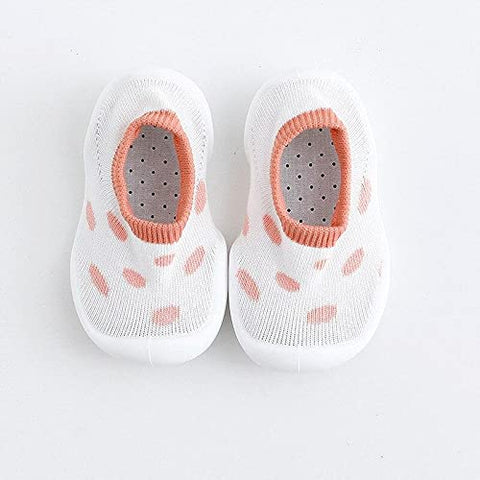 White Orange Dot Anti Skid Non Slip First Walking Sock Shoes Slip on Sneakers for Boys & Girls