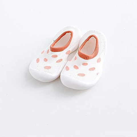White Orange Dot Anti Skid Non Slip First Walking Sock Shoes Slip on Sneakers for Boys & Girls