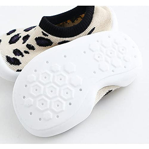Beige Tiger Print Anti Skid Non Slip First Walking Sock Shoes Slip on Sneakers for Boys & Girls