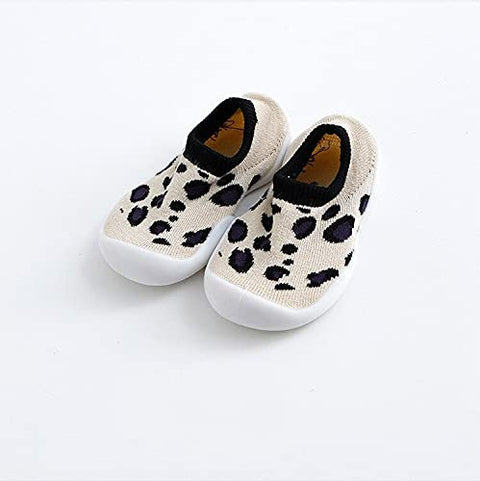 Beige Tiger Print Anti Skid Non Slip First Walking Sock Shoes Slip on Sneakers for Boys & Girls