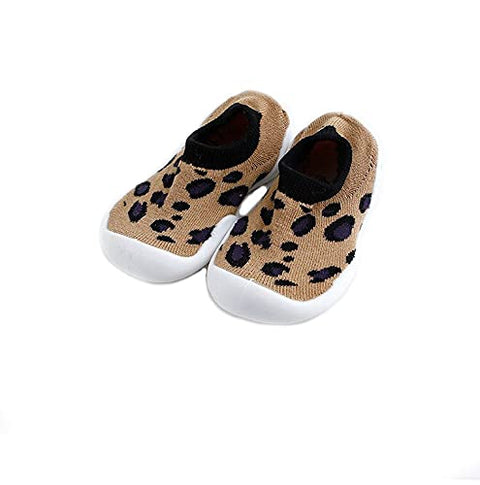 Leopard Brown Anti Skid Non Slip First Walking Sock Shoes Slip on Sneakers for Boys & Girls