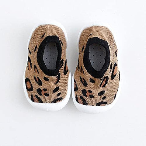 Leopard Brown Anti Skid Non Slip First Walking Sock Shoes Slip on Sneakers for Boys & Girls