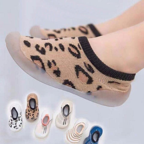 Leopard Brown Anti Skid Non Slip First Walking Sock Shoes Slip on Sneakers for Boys & Girls