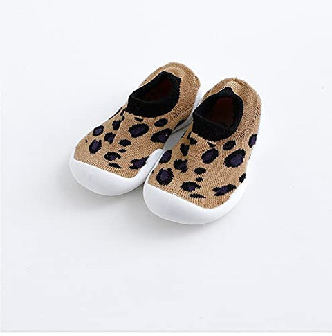 Leopard Brown Anti Skid Non Slip First Walking Sock Shoes Slip on Sneakers for Boys & Girls