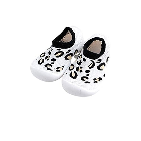 Leopard Print White Anti Skid Non Slip First Walking Sock Shoes Slip on Sneakers for Boys & Girls