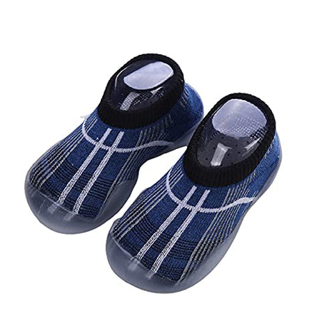 Navy Blue Striped Anti Skid Non Slip First Walking Sock Shoes Slip on Sneakers for Boys & Girls