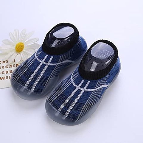 Navy Blue Striped Anti Skid Non Slip First Walking Sock Shoes Slip on Sneakers for Boys & Girls