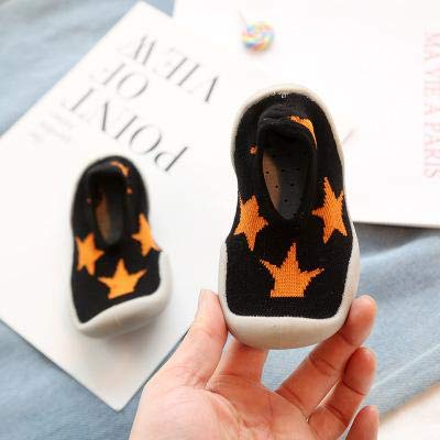 Black Orange Star Anti Skid Non Slip First Walking Sock Shoes Slip on Sneakers for Boys & Girls