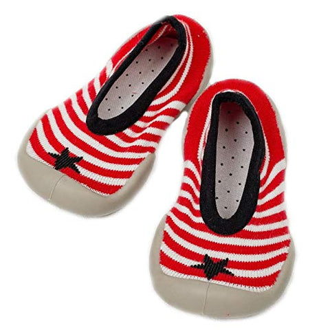 Red Stripe Anti Skid Non Slip First Walking Sock Shoes Slip on Sneakers for Boys & Girls