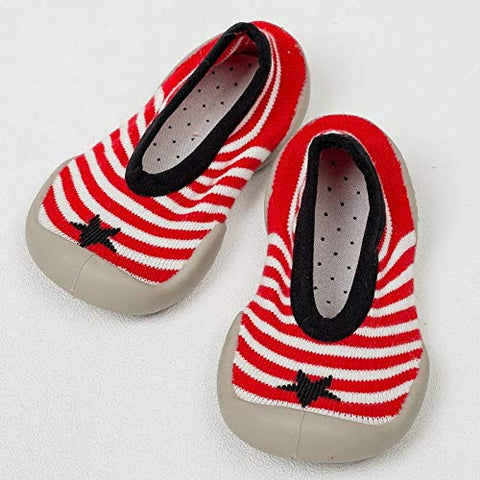 Red Stripe Anti Skid Non Slip First Walking Sock Shoes Slip on Sneakers for Boys & Girls