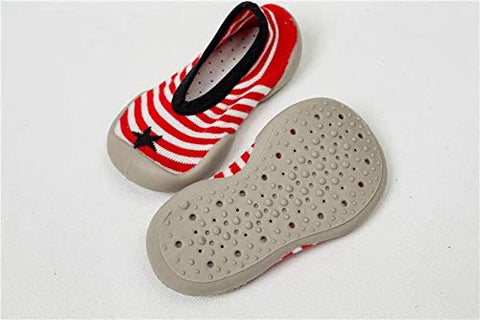 Red Stripe Anti Skid Non Slip First Walking Sock Shoes Slip on Sneakers for Boys & Girls