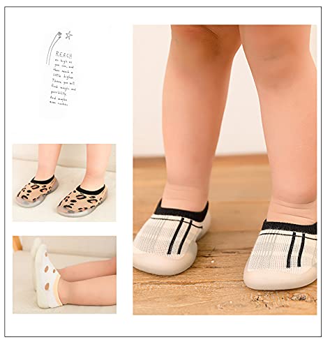 Beige Geometric Anti Skid Non Slip First Walking Sock Shoes Slip on Sneakers for Boys & Girls