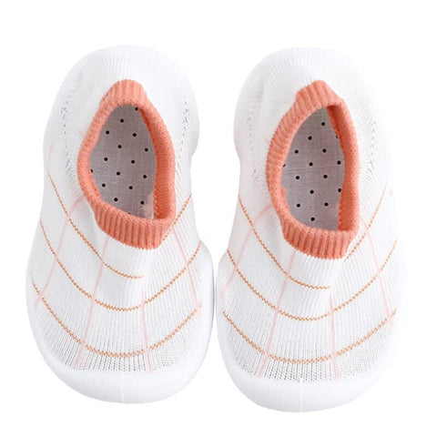 Orange & White Check Anti Skid Non Slip First Walking Sock Shoes Slip on Sneakers for Boys & Girls