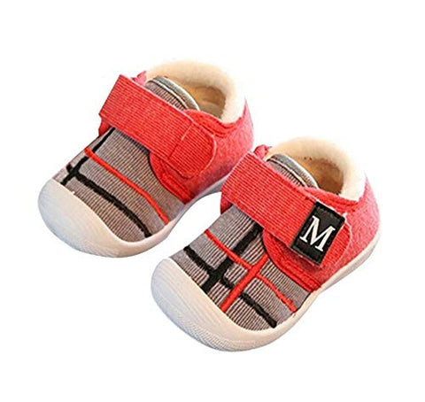 Red Check Soft Fur Unisex Baby Boy Girl Squeaky Sound Making Sneaker Shoes for Toddler New Walker Kids