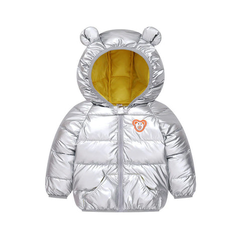 Kids Cartoon LED Light Patch Shiny Sparkling Quilted Winter Kid's Warm Hood Puffer Bomber Jacket for Infant Toddler Boys & Girls