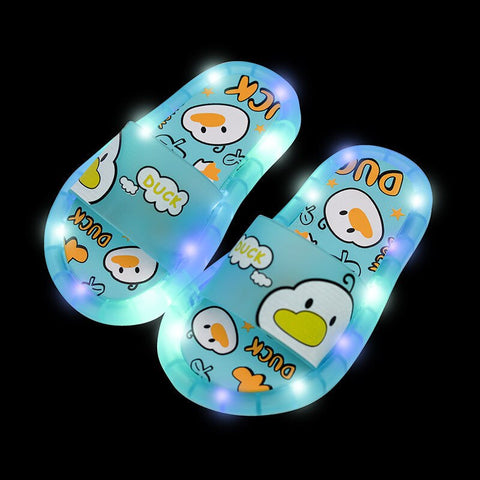 Baby Duck Print LED Light up Cartoon Flip Flop Slipper Slip on Footwear for Little Boy Girl Kids