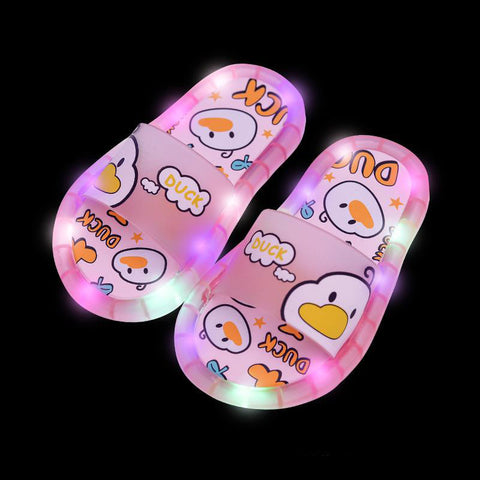 Baby Duck Print LED Light up Cartoon Flip Flop Slipper Slip on Footwear for Little Boy Girl Kids