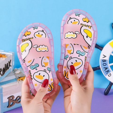 Baby Duck Print LED Light up Cartoon Flip Flop Slipper Slip on Footwear for Little Boy Girl Kids