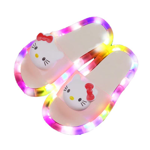 Cute Kitty Pink LED Light up Cartoon Flip Flop Slipper Slider Sandal for Toddler Little Girls Kids