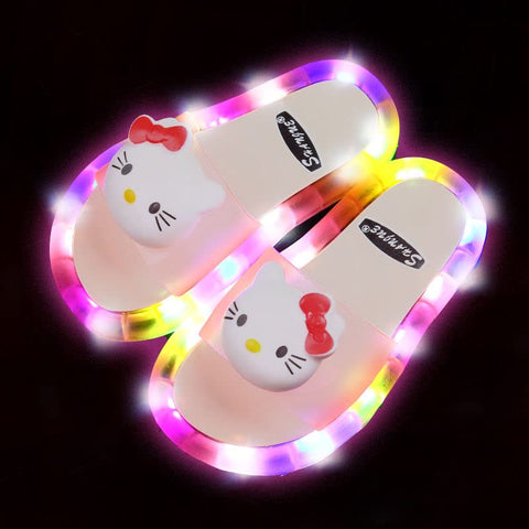 Cute Kitty Pink LED Light up Cartoon Flip Flop Slipper Slider Sandal for Toddler Little Girls Kids