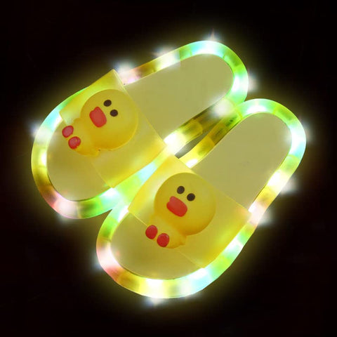 Yellow Duck LED Light up Cartoon Flip Flop Slipper Slider Sandal for Toddler Little Girls Kids