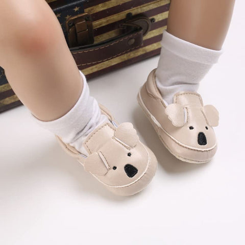 Baby Girl Boy Bear Koala Cartoon PU Leather Anti Skid Non Slip Moccasins Loafer Shoes for Newborn to Toddler Kids