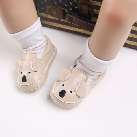 Baby Girl Boy Bear Koala Cartoon PU Leather Anti Skid Non Slip Moccasins Loafer Shoes for Newborn to Toddler Kids