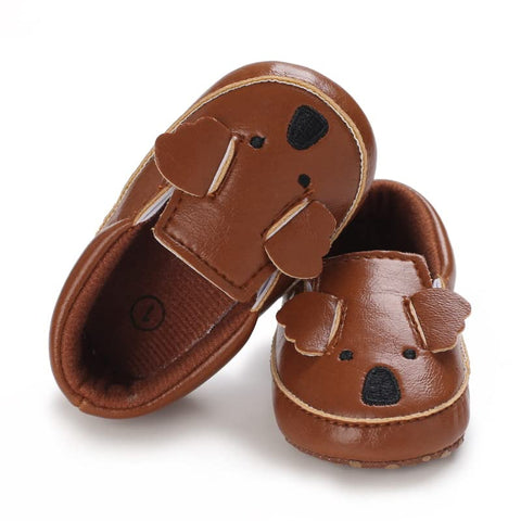 Baby Girl Boy Bear Koala Cartoon PU Leather Anti Skid Non Slip Moccasins Loafer Shoes for Newborn to Toddler Kids