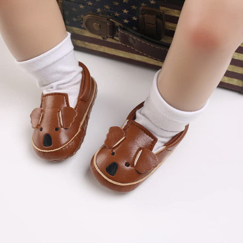 Baby Girl Boy Bear Koala Cartoon PU Leather Anti Skid Non Slip Moccasins Loafer Shoes for Newborn to Toddler Kids